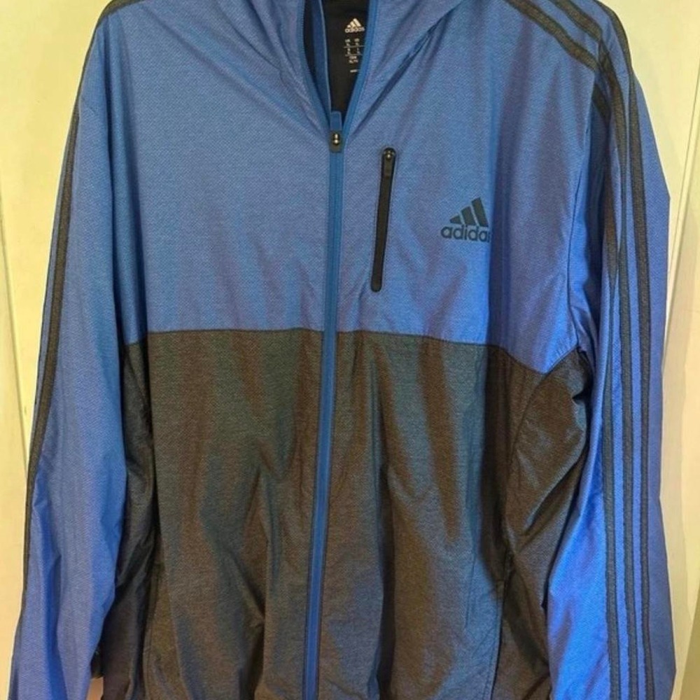 Adidas Mens XL Full Zip Hooded Windbreaker Jacket Blue Grey Colorblock - Picture 2 of 5